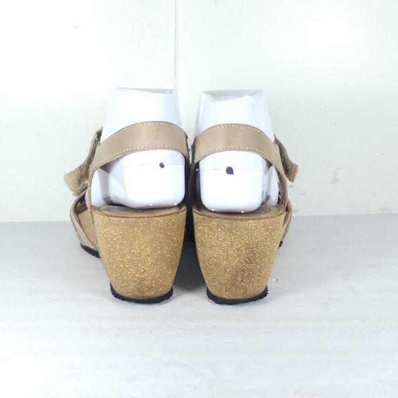 Taos Women’s Julia US9-9,5 Beige Leather Woven Cork Wedge Strappy Sandals - Picture 9 of 16